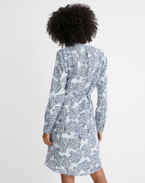 Robe chemise 100% Lin imprimée Palms bleue